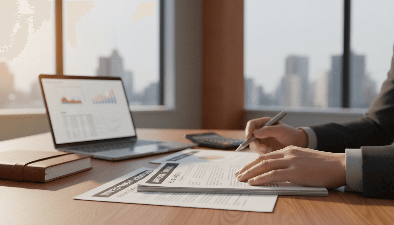 Business owner reviewing funding documents at desk