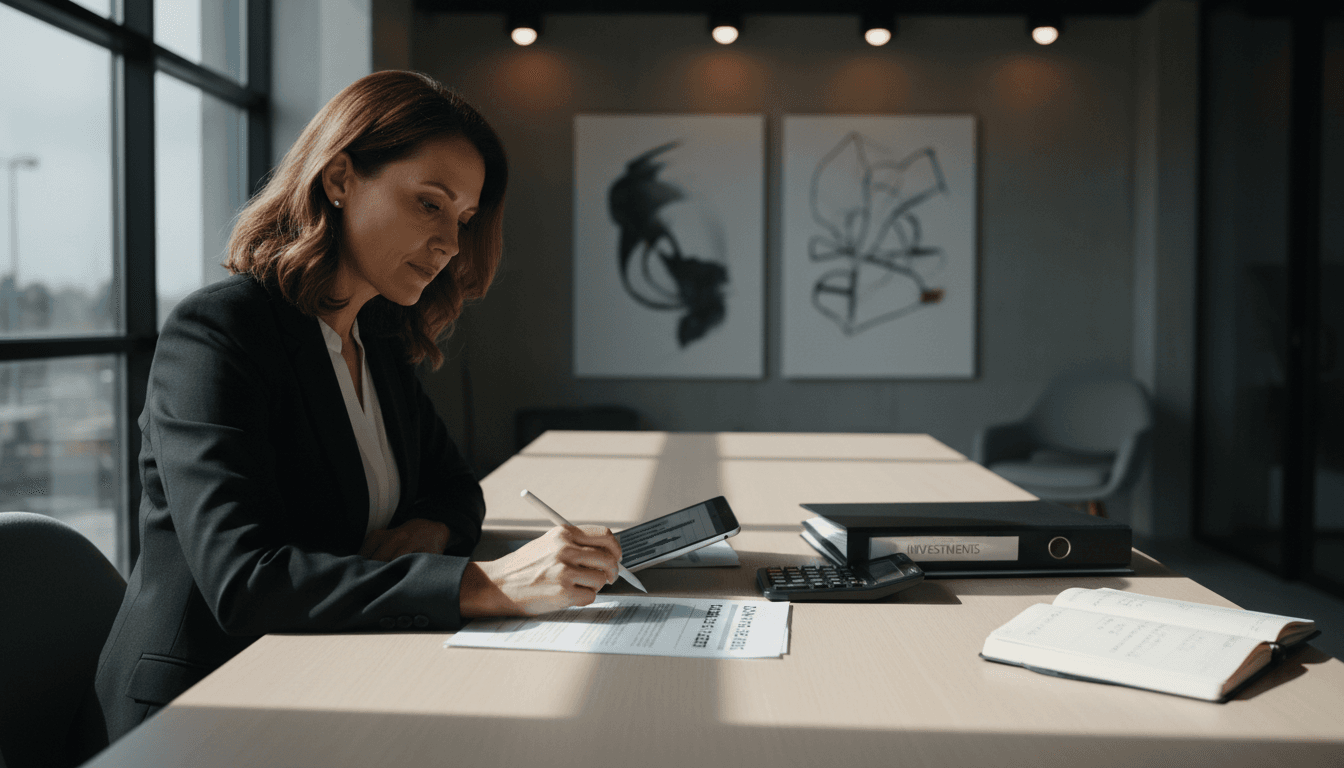 Business owner reviewing funding documents with focused attention