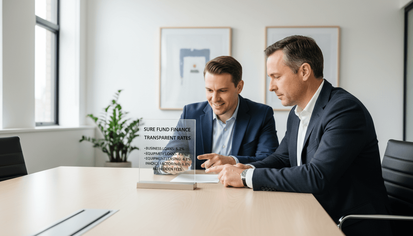 Sure Fund Finance specialist explaining transparent pricing to business owner